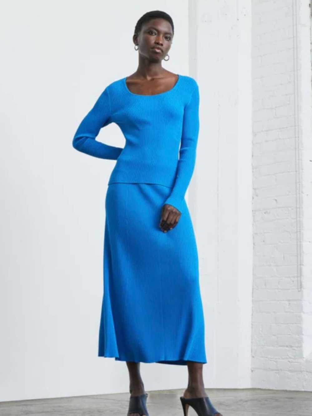 EVERLANE BRIGHT BLUE SKIRT AND SHIRT SET